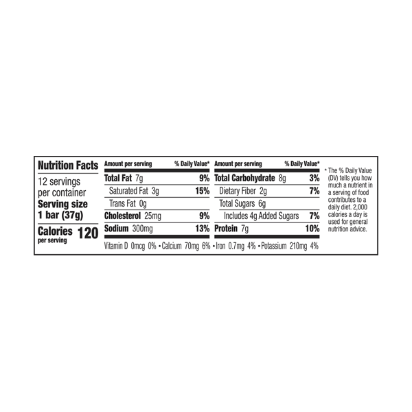 Nutrition facts for EPIC's Bison Bacon Cranberry Bar.