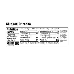 The nutrition facts for EPIC's Chicken Sriracha Bar.