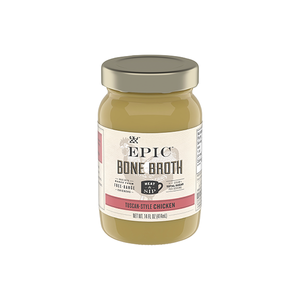 An individual jar of EPIC's Tuscan Style Chicken Bone Broth.
