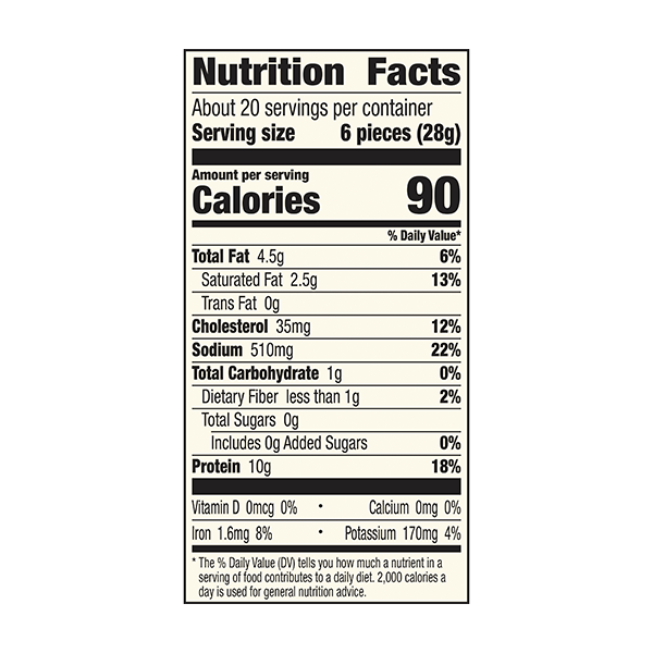 An image of this product's nutrition facts on a white background.