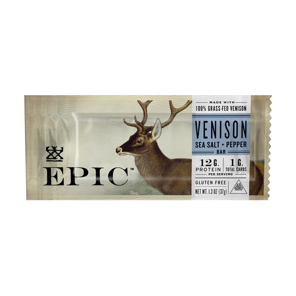 Epic Meat Bars, Sea Salt + Pepper, Venison - 12 pack, 1.5 oz bars