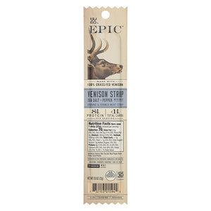 single venison with beef snack strip on a white background