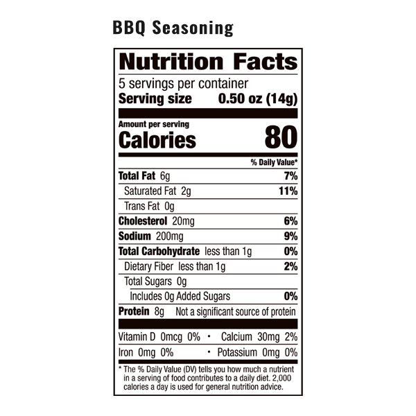 The nutrition facts for a bag of EPIC BBQ Seasoning Pork Rinds.