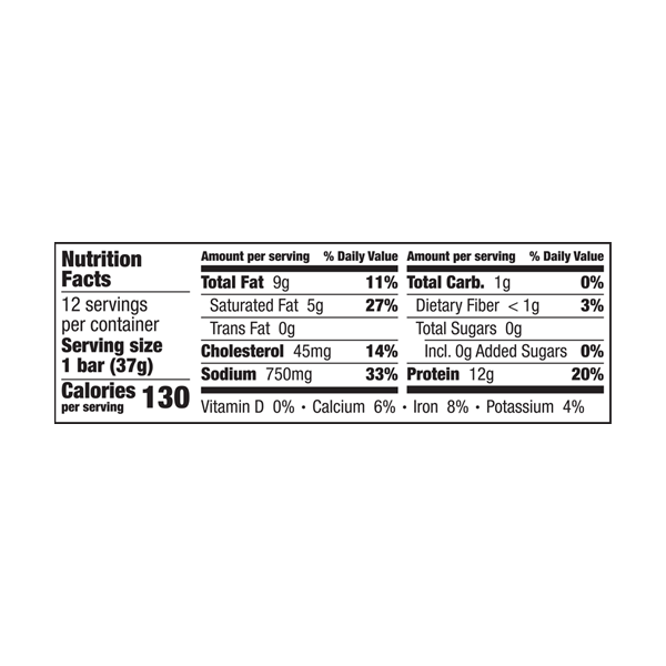 The Nutrition Facts for EPIC's Venison Sea Salt and Pepper Bar.