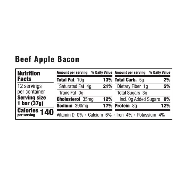 An image of EPIC's Beef Apple Bacon Bar on a white background.