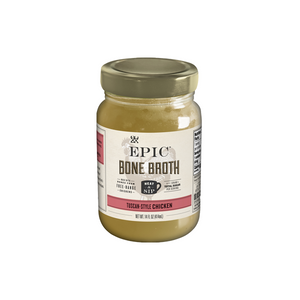 An individual jar of EPIC's Tuscan Style Chicken Bone Broth.